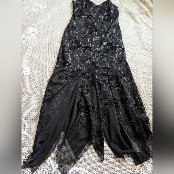 Fairycore Y2K 2000s Glitter Black Prom Slip Strap Dress - Picture 6 of 6